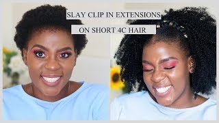 How To Slay Diy  Clip In Extensions On Short 4C Hair | Easy Protective Styles