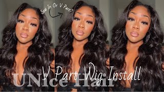 V Part Wig Or Traditional Sew In?!!  No Lace Or Glue! Bodywave V Part Wig Install Ft. Unice Hair