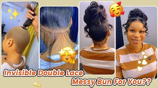 Scalp Giving!! Double Lace Frontal Messy Bun W/ Side Bangs | Tutorial For Bun Hairstyle #Elfinhair