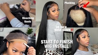 Wig Customization Start To Finish | 30 Inches | Bleaching Knots,  Plucking, And Install |Unice Hair