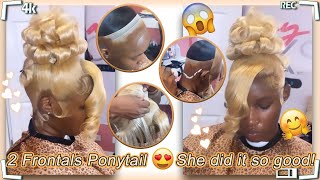  How To: Sleek Flawless Frontal Ponytail Bun| 2 Frontals Ponytal On Blad Scalp Method Ft.@Ula Hair