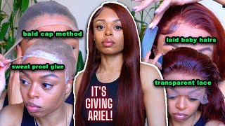 *Start To Finish* Bald Cap Method,  Wig Install, Styling Red Brown Transparent Lace Wig Juliahair