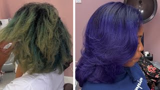 My Blue Hair Client Is Violet | Green To Purple Hair | Cassandra Olivia