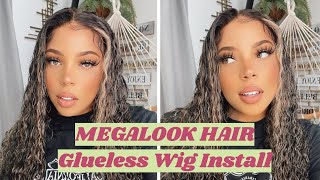 Megalook Hair Glueless Wig Install | Transparent Lace Balayage Highlight Water Wave Wig