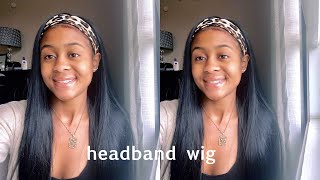 Trying On A Affordable Amazon Headband Wig $18 Synthetic Wig | Liv Alene