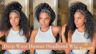 *Natural Looking* Deep Wave Curly Human Headband Wig From Amazon | Beginner Friendly