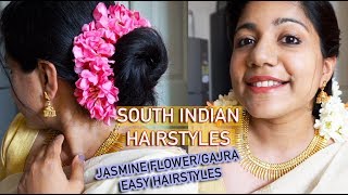 5 Easy South Indian Hairstyles For Saree | Hairstyle Using Jasmine Flower | Easy Gajra Hairstyles
