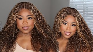 Glueless Highlight Brown Curly Lace Front Wig | Nadula Hair
