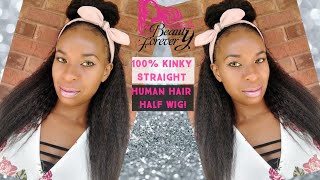  Affordable Amazon Wig | Ft. Beauty Forever | 16" Kinky Straight Human Hair Headband Half Wig