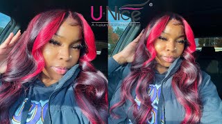 The Best Pre Colored Hair To Buy !| Red Highlight Loose Wave Wig 24 Inches Ft. Unice Hair