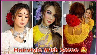 3 Best Hairstyles For Saree || Quick & Easy Hairstyle For Wedding/Party || Traditional Hair Bun