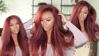Unice Reddish Brown/Auburn Wig |150% Density Kinky Straight Frontal Application|Re'Bianasymone