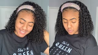 Easy! 2 N1 Bang Wig Human Hair | Slaying A Kinky Curly Hair Headband Wig | Unice Aliexpress