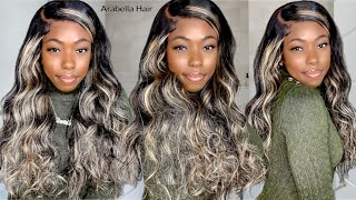 Balayage Highlight Free Part Wig | Hd Transparent Lace | Glueless Wig Install | Arabella Hair
