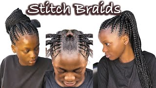 Ponytail Stitch Braids On Short Hair | Protective Styles