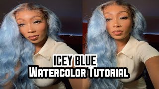 Icey Blue 613 Watercolor Tutorial | A Lot Hair On Aliexpress | Light Blue W/ Dark Roots | 613 Wig