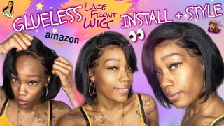 $60 Glueless Amazon Wig | Install + Style  Short Bob Cut  Feat. Original Queen Beauty | Wms