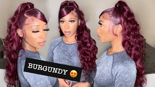 This Color Is A Must| 13X4 Burgundy Frontal Wig Install| Ft. Julia Hair