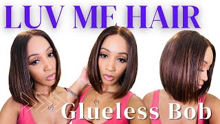 ***New*** Luv Me Hair | Chestnut Brown Highlight Straight 4X4 Glueless Closure Bob Wig Review