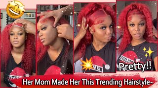 Must Try! Her Mom Made Her Trending Hairstyle~ Lace Wig Install | Red Color Hair #Elfinhair