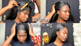 Synthetic Where?  30 Inches Affordable Lace Frontal Wig Install, T-Part Frontal  $30 For Beginners.