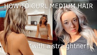 How To Curl Hair With A Straightener + Curtain Bangs *Easy Hairstyles For Medium Length Hair*