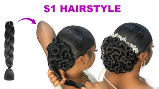 I'M Shook!! $1 Bridal Hairstyle Using Braid Extension