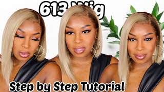 Perfect Ash Blonde W/Dark Roots For Black Women Using Wella Toner On 613 Wig  & Bob Cut | Genius Wig
