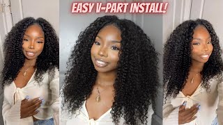 Quick & Easy Jerry Curly V-Part Wig Install Ft. Unice Hair