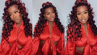 Perfect Wig For The Holidays! Burgundy & Red Highlight Wig Install Ft Unice Hair | The Tastemaker