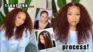 Wow!  Trust The Process!  Trending Hair Transformation Red Brown Curly Wig Install | Unice Hair