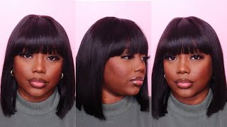 Realistic Yaki Straight Bob With Bangs Minimalist Undetectable Lace Wig | Luvme Hair