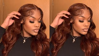 Reddish Brown Body Wave Lace Front Wig Ft. Unice Hair