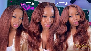 Affordable Step By Step Reddish Brown Kinky Straight Frontal Wig Install +Wand Curls Ft.Nadula Hair