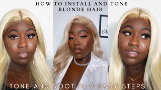 How To Install And Tone A Platinum Blonde Wig! | Tone And Root In 2 Easy Steps | Beginner Friendly!