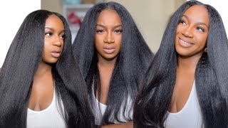Just Like My Real Hair! Kinky Straight V Part Wig Install With Leave-Out Ft. Wiggins Hair