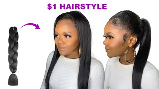 I'M Shook!! $1 Hairstyle Using Braid Extension