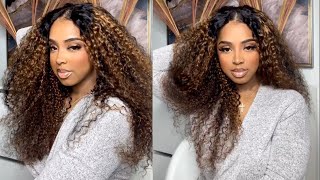 No Leave Out 1-Min Easy Install V Part Wig! Perfect Brown Balayage Curly Hair Ft Beauty Forever Hair