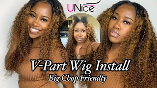 No Lace! No Glue! Minimum Leave Out! V Part Wig Install! Big Chop Friendly | Unice Hair
