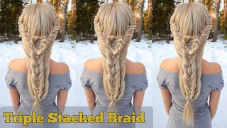 Triple Stacked Braid With Flower Braid | Braided Wig Hairstyles