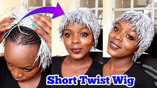 Short Twist Wig Easy Try On No Lace Wig Braided Wig Review Wig Install Wig For Beginners Grey Wig
