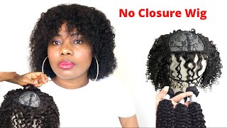 How To Make Full Wig With Fringe Bangs|No Closure Curly Wig For Beginners.