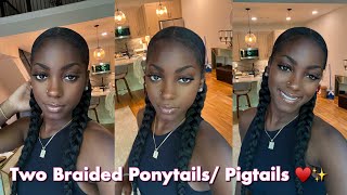 How To: Two Sleek Braided Ponytails/Pigtails W/ Braiding Hair