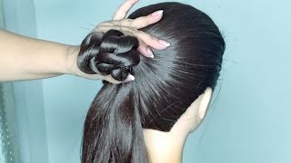 Simple Beautiful Bun Hairstyle For Long Hair With Rubberband ! Cute Easy Hairstyles For Ladies