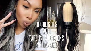 How To: Create Highlights W/ Tape-In Extensions On U-Part Wig...No Damage!