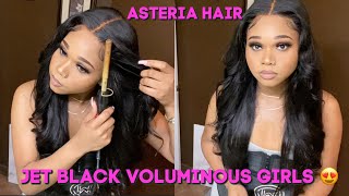 How To Get Jet Black Hair + Voluminous Curls | 5X5 Hd Lace Wig| Ft. Asteria Hair| Marron Jadore