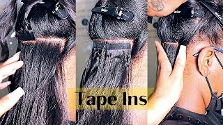 Installing Tapeins On Relaxed Hair (Voiceover)