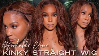 Affordable Auburn Brown Kinky Straight Wig Install! So Natural! | Julia Hair | Alwaysameera