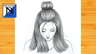 How To Draw A Girl With Half Bun Hairstyles || Pencil Sketch For Beginner || Girl Beautiful Hair