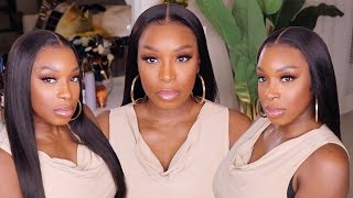 Detailed Buss Down Middle Part Lace Front Wig Install  | Yaki Straight 360 Wig